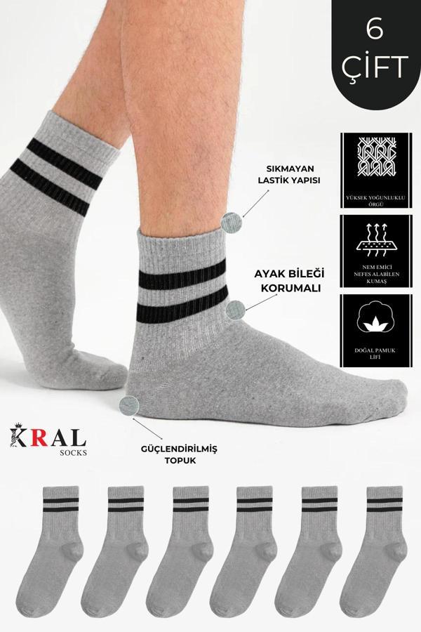 KRAL SOCKS Erkek Kadın (6 ÇİFT) Çizgili Kolej Tenis Çorabı Pamuklu Terletmez Çorap - Image 1
