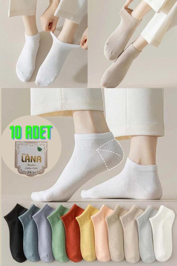KRAL SOCKS Kadın Kaliteli Bambu Patik Çorap (10 ADET / ÇİFT) Dikişsiz Parfümlü Kısa Model Hassas Çorabı - Image 1