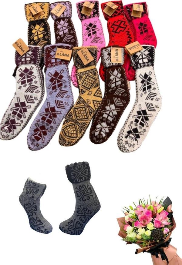 KRAL SOCKS Otantik (5 ÇİFT) Yöresel Çorap Yün Örgü Dokuma (KARMA RENKLER) - Image 1