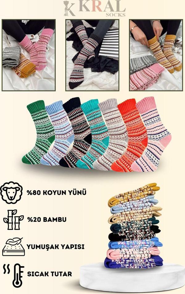 KRAL SOCKS Özel Üretim (2 Çift) Kalın %100 Yün Kışlık Motif Desenli Çorap - Image 1