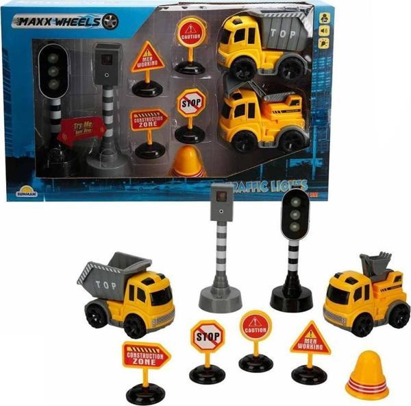 2552 Maxx Wheels Sesli ve Işıklı Arabalı Trafik Işık Seti - İnşaat Araçları - Image 1