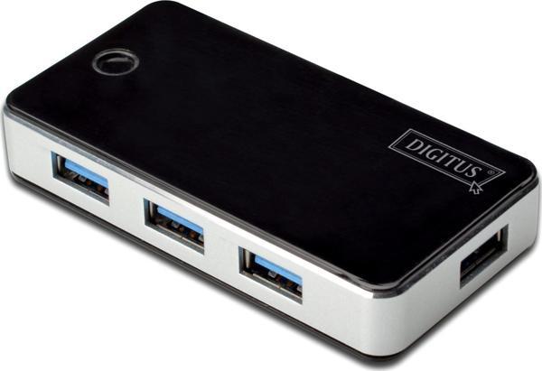 Digitus 4 Port USB 3.0 Hub, siyah/gümüş renk, plastik, güç adaptörlü - Image 1