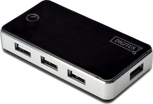 Digitus 7 Port USB Hub, USB 2.0, siyah/gümüş renk, güç adaptörlü, plastik - Image 1