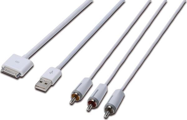 Digitus Apple Audio/Video bağlantı kablosu, Apple 30pin Erkek &lt;-&gt;- 3 x RCA Erkek + USB A Erkek - Image 1