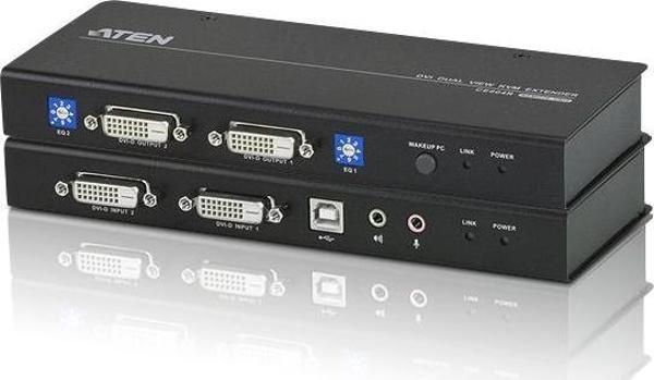 DVI Dual View Cat 5 KVM (Keyboard/Video Monitor/Mouse) Mesafe Uzatma Cihazı, Ses (hoparlör ve mikrof - Image 1
