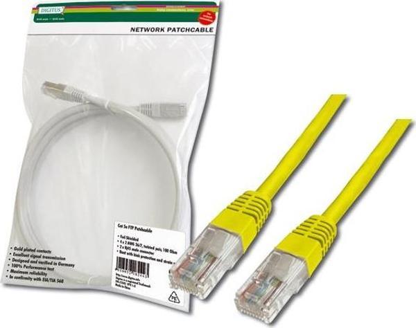 Digitus Patch Kablo, UTP, CAT. 5E, 10 metre, AWG 26/7, Sarı Renk, 3P sertifika - Image 1