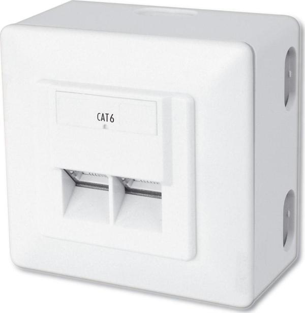 Digitus Sıva Üstü İkili CAT.6 RJ-45 Priz, Shielded (Zırhlı), 2 x RJ45, 8P8C, LSA, Beyaz renk RAL 901 - Image 1