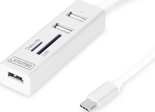 Digitus USB 2.0 Tip C 3 Port Hub, Kart Okuyucu, 3 x USB 2.0. 1 x SD, 1 x MicroSD kart yuvası, alümin - Image 1