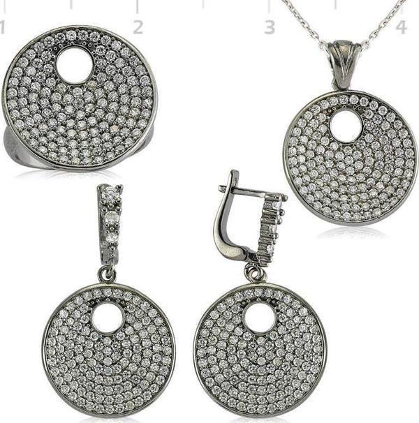 Gümüş Zirkon Taşlı Yuvarlak Bayan Set - Image 1