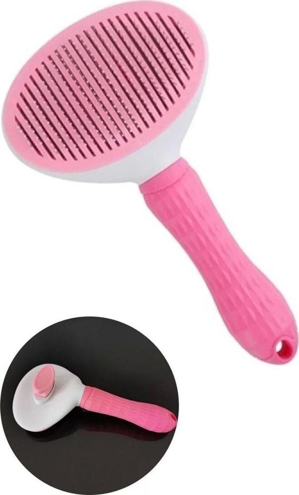 Miapet Clean Otomatik Temizlenen Tuşlu Evcil Hayvan Fırçası Kedi Köpek Tüy Toplayıcı Tarak Pembe - Image 1