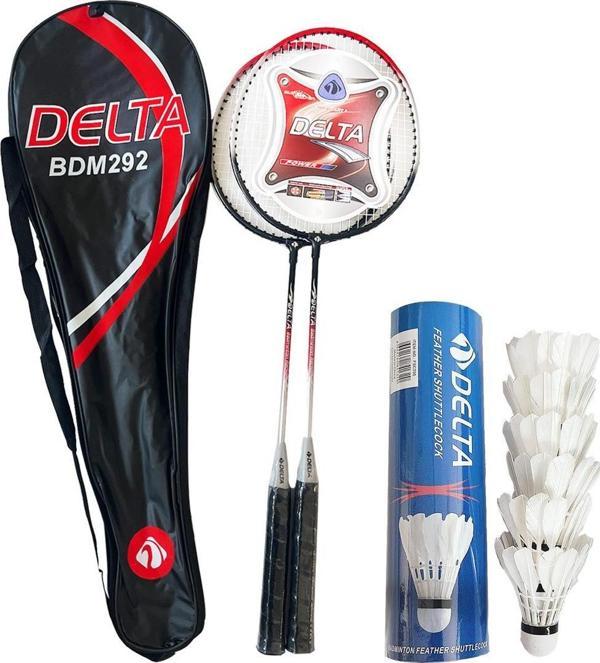 Delta 2 Adet Badminton Raketi + Badminton Çantası + 6 Adet Kaz Tüyü Deluxe Badminton Topu Seti - Image 1