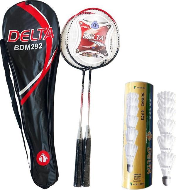 Delta 2 Adet Badminton Raketi + Çantası + Orta Hız Sevenler İçin 6 Adet Mantar Kafa Badminton Topu - Image 1