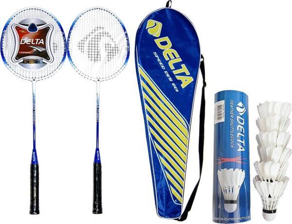 Delta 2 Adet Deluxe Tek Parça Badminton Raketi + Çanta + 6 Adet Kaz Tüyü Deluxe Badminton Topu Seti - Image 1