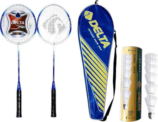 Delta 2 Adet Deluxe Tek Parça Badminton Raketi + Çantası + 6 Adet Orta Hız Badminton Topu Seti - Image 1