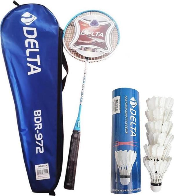 Delta Tek Parça Badminton Raketi + Badminton Çantası + 6 Adet Kaz Tüyü Deluxe Badminton Topu Seti - Image 1