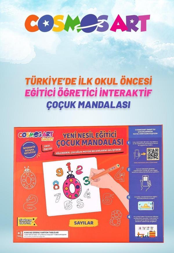 Cosmosart Çocuklar Için 4'lü 15*15 Cm Karton Kanvas Mandala - 6'lı Jumbo Kalem Hediyeli - Sayılar - Image 1
