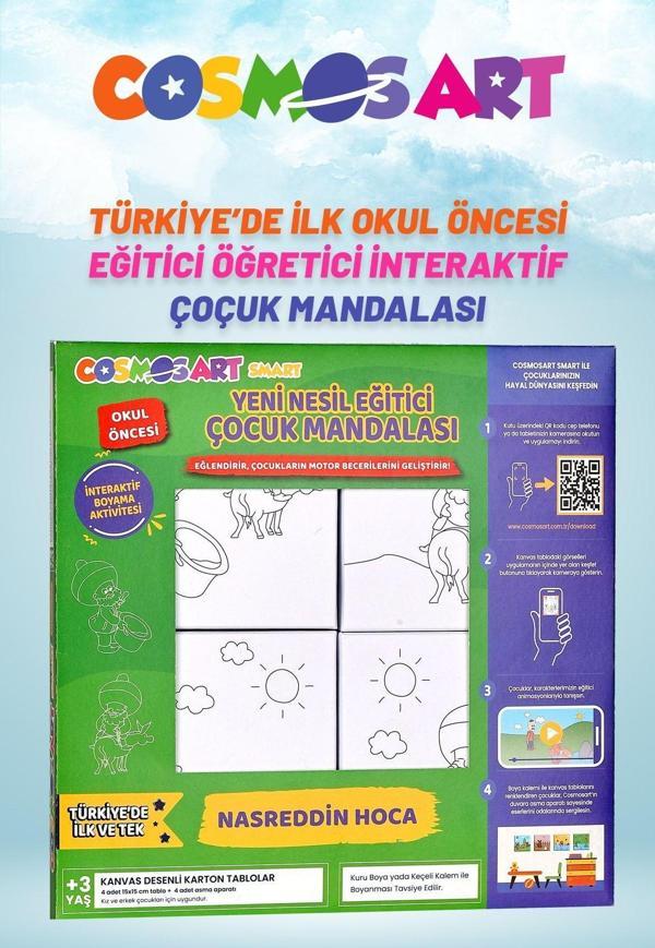 Cosmosart Çocuklar Için 4'lü 15*15 Cm Karton Kanvas Mandala - Nasreddin Hoca - Image 1