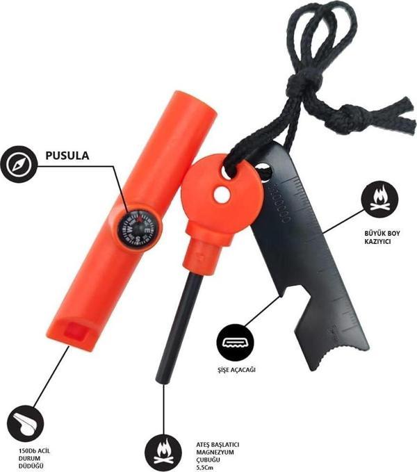 Single Sword Magnezyum Çubuğu - Pusulalı, Düdüklü Cetvelli Ateş Başlatıcı - Image 1