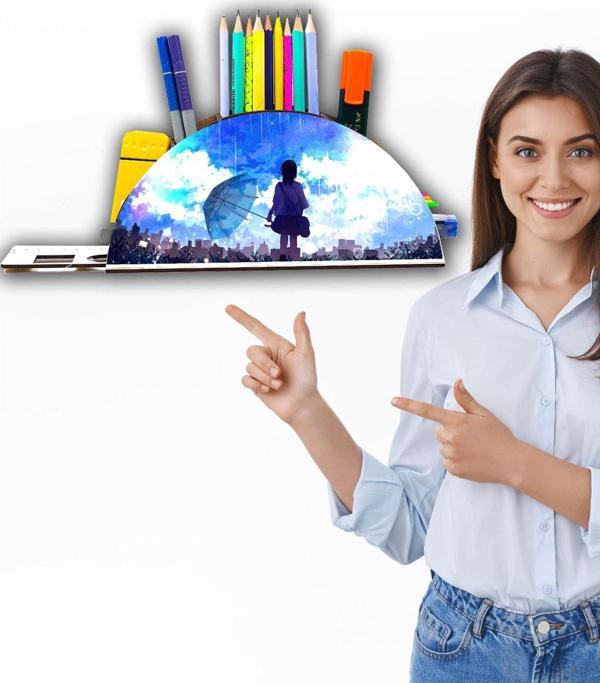 Notpa Ahşap Yağmurlu Anime Gökkuşağı Cetvelli Masaüstü Kalemlik Kutu Çocuklar Için Organizer Gk61 - Image 1