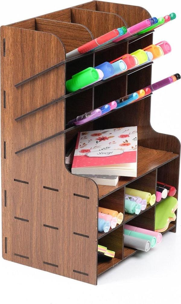 Notpa 9+9 Raflı Masaüstü Kalemlik Organizer (Ceviz) Ev Ve Ofis Malzemeleri Demonte - Image 1