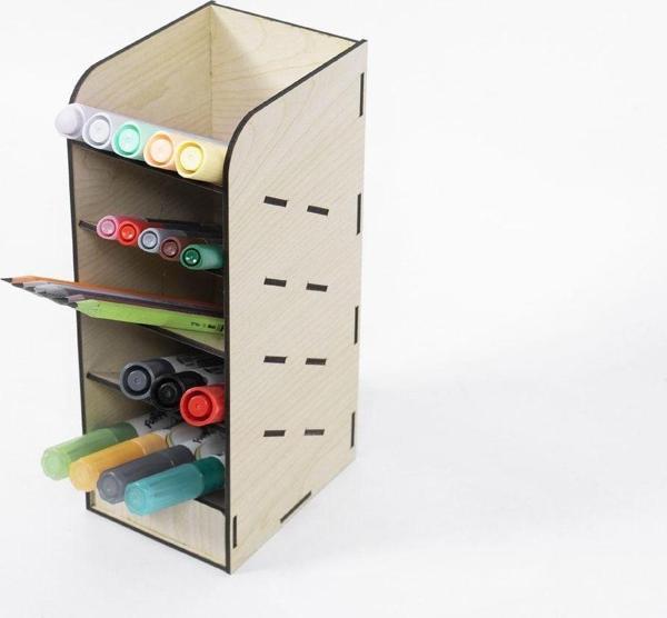 Notpa Ahşap 5 Gözlü Çapraz Masaüstü Organizer Kalemlik Montajı Yapılmış - Image 1