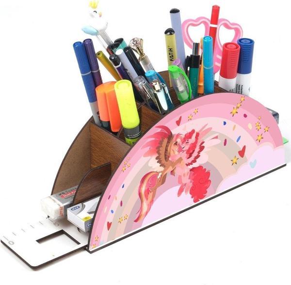 Notpa Ahşap Arkadaş Unicorn Gökkuşağı Cetvelli Masaüstü Kalemlik Kutu Çocuklar Için Organizer Gk52 - Image 1