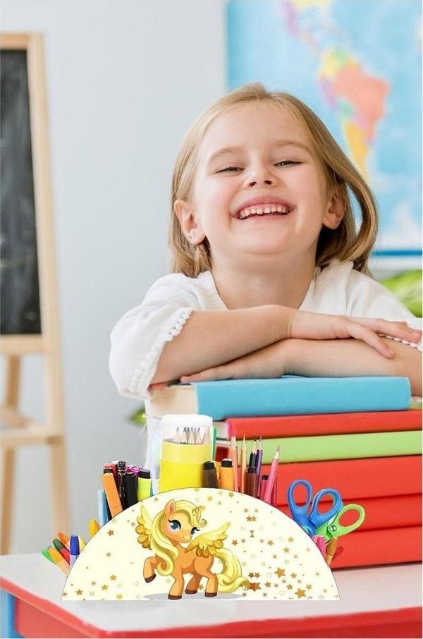 Notpa Ahşap Atın Pony Gökkuşağı Cetvelli Masaüstü Kalemlik Kutu Çocuklar Için Organizer Gk9 - Image 1