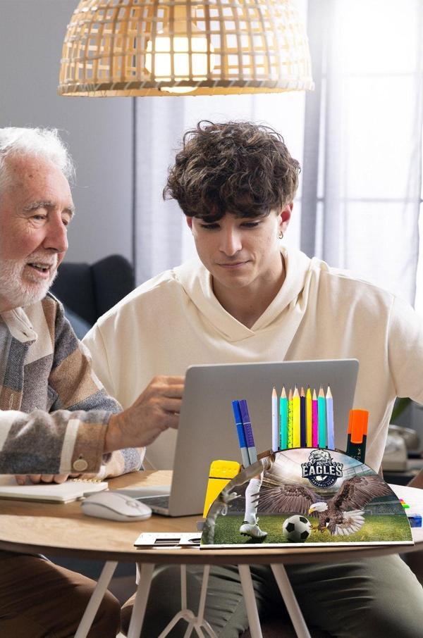 Notpa Ahşap Kara Kartal Gökkuşağı Cetvelli Masaüstü Kalemlik Kutu Çocuklar Için Organizer Gk44 - Image 1