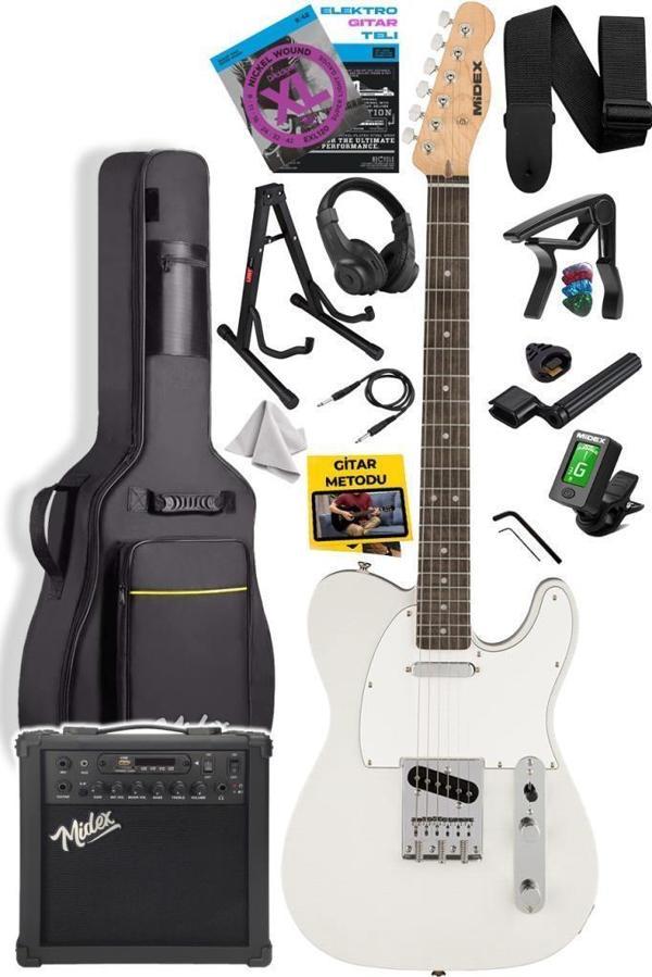 Midex TLX-50WH-25AMP Tele Kasa Gül Klavye 2 Single-Coil 25W Amfili Elektro Gitar - Image 1