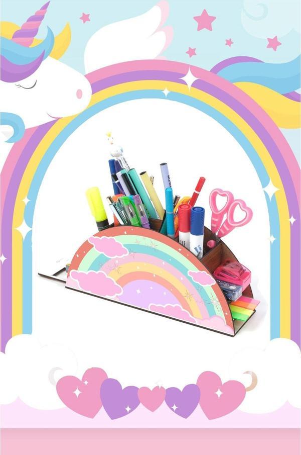 Notpa Ahşap Masal Gökkuşağı Cetvelli Masaüstü Kalemlik Kutu Çocuklar Için Organizer Gk2 - Image 1