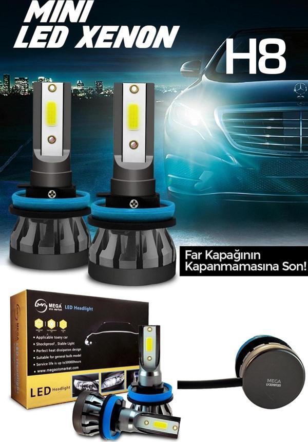Slim Led Xenon Şimşek Etkili Mini Beyaz H8 Kapak Kapanma Garantili - Image 1