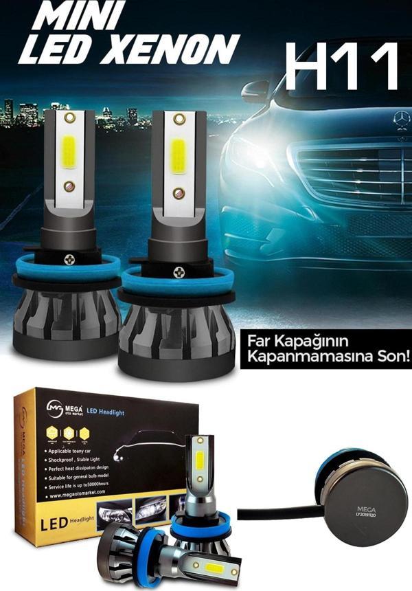 Slim Led Xenon Şimşek Etkili Mini Beyaz H11 Kapak Kapanma Garantili - Image 1