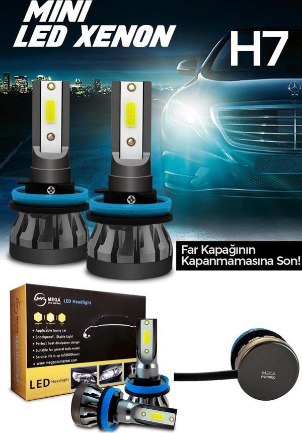 Slim Led Xenon Şimşek Etkili Mini Beyaz H7 Kapak Kapanma Garantili - Image 1