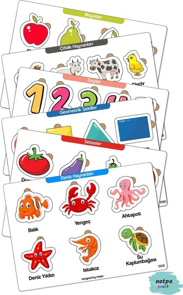 Kututr Ahşap Türkçe 6'Lı Mega Puzzle Set Çocuklar İçin Eğitici Ve Öğretici Ahşap Renkli Yapboz - Image 1