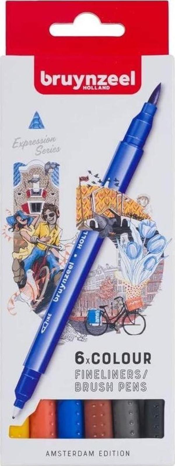 BRUYNZEEL FINELINER ÇİFT TARAFLI KALEM SETİ  6 RENK - AMSTERDAM - Image 1