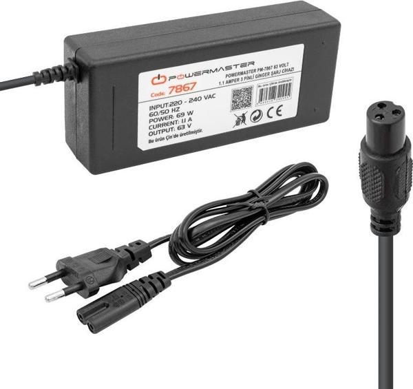POWERMASTER PM-7867 63 VOLT- 1.1 AMPER - 69 WATT 3 PİNLİ MASAÜSTÜ GİNGER ŞARJ CİHAZI ADAPTÖRÜ - Image 1