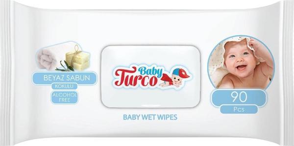 Baby Turco Islak Mendil Beyaz Sabun Kokulu 90'lı Kapaklı - Image 1