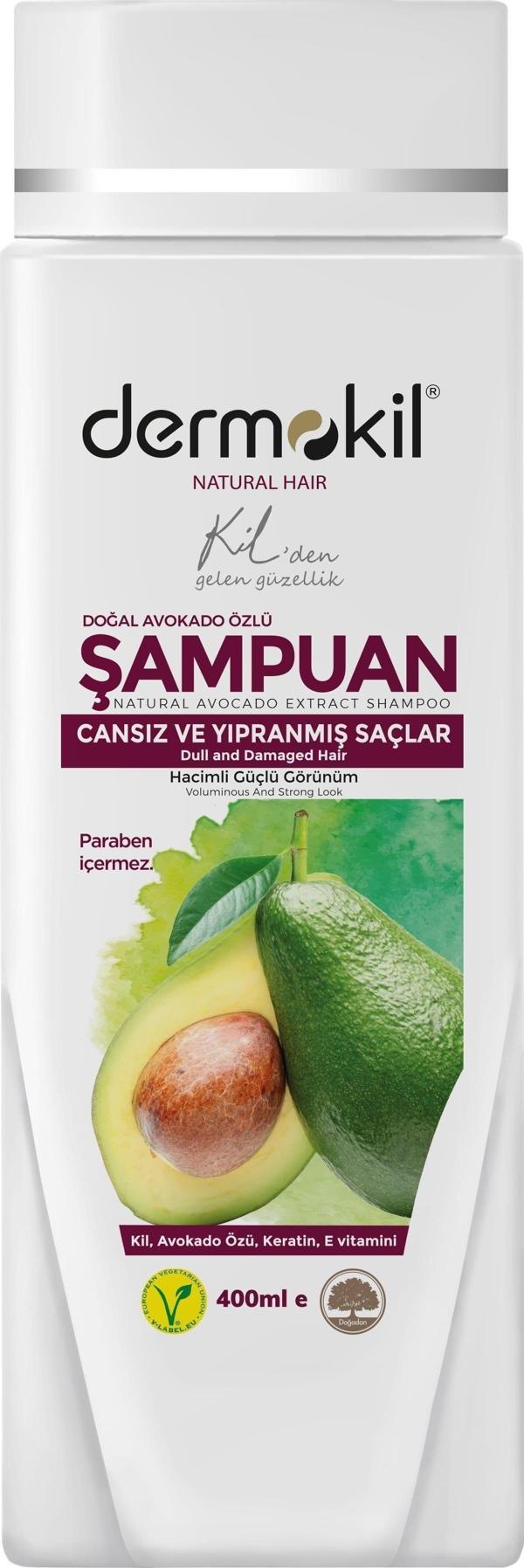 Dermokil Şampuan Doğal Kil Avakado Özlü Cansız Yıpranmış Saçlar 400 Ml - Image 1