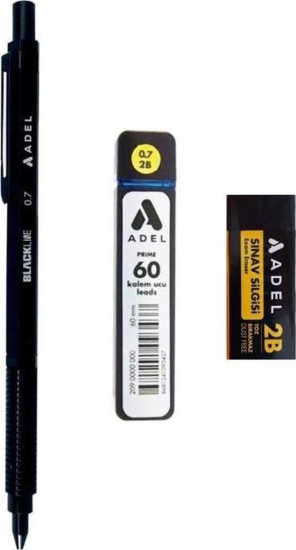 Adel Blackline Metal Gövdeli Versatil Kalem 0.7 Mm SİYAH-SİYAH + Prıme 0,7 Uç 60'lı + Silgi - Image 1