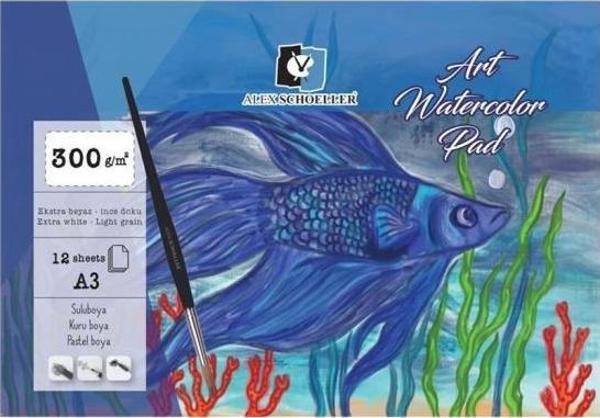 Alex Schoeller Art Watercolor Blok Ince Dokulu Ekstra White 300G 12 Yp A3 ALX-0618 - Image 1