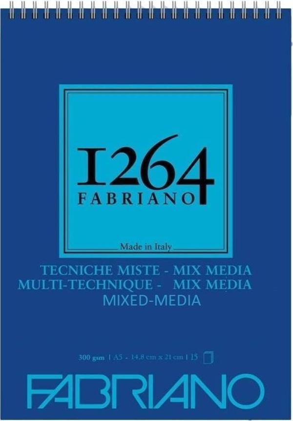 FABRIANO 1264 MIX MEDIA A5 - 300 GR - F-1264 ÇOK AMAÇLI DEFTER - ÜST SPİRALLİ - MİKROPERFORELİ - Image 1