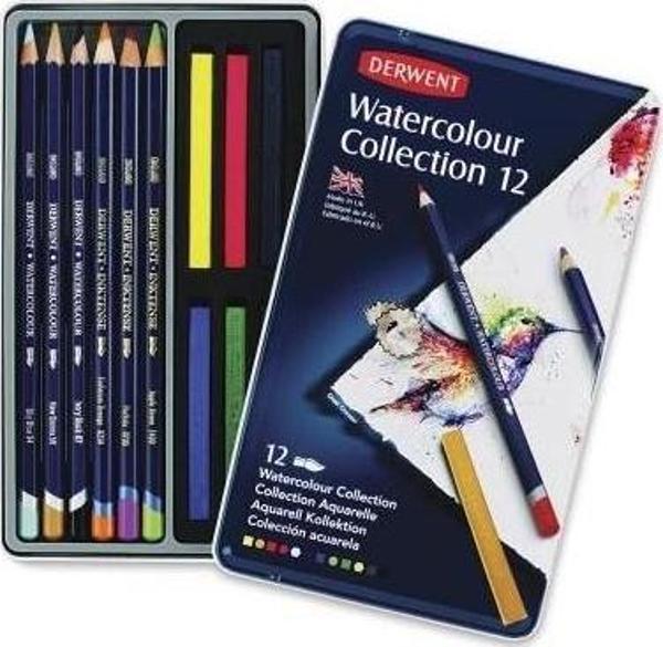 DERWENT WATERCOLOUR COLLECTION 12 RENK METAL KUTU - Image 1