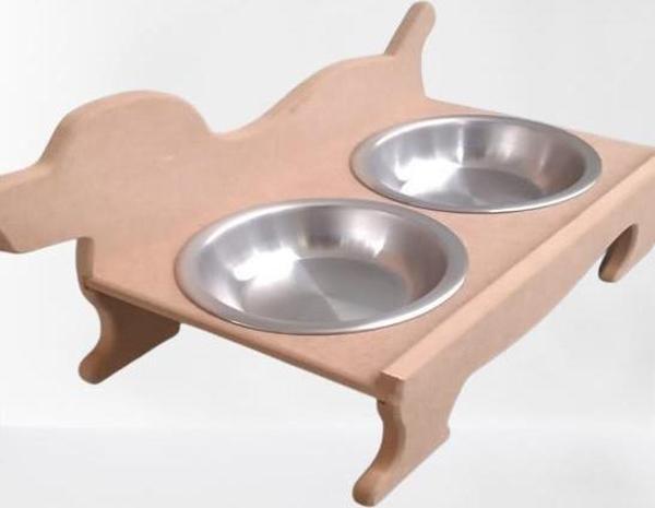 Hobi ADN 90370 Köpek Mama Ve Su Kabı Seti Ahşap HAM MDF Paslanmaz Tabak El Yapım - Image 1