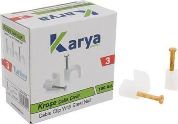 KARYA 3 NUMARA ÇELİK ÇİVİLİ 7 MM KROŞE (100LÜ POŞET)(2X1.5 - 3X1.5 TTR KABLOLAR İÇİN) - Image 1