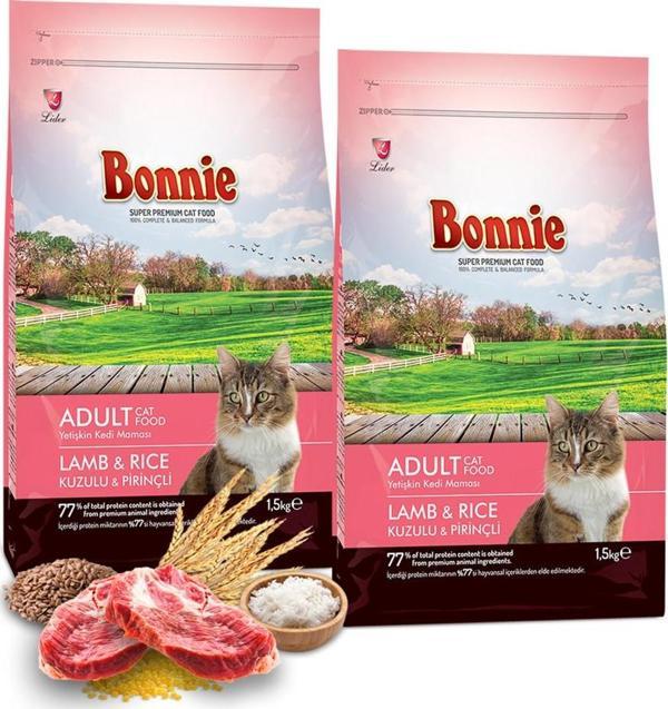 Bonnie Kuzu Etli Pirinçli Yetişkin Kedi Maması 1.5 kg x 2 - Image 1