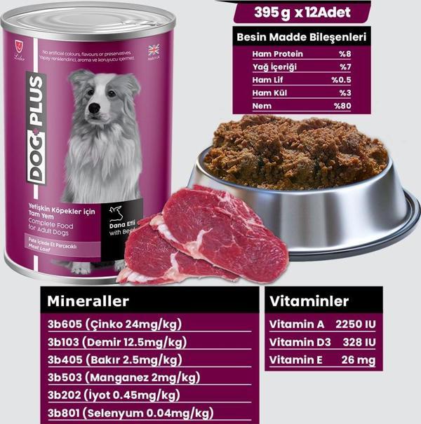 Pate Içinde Et Parçacıklı Dana Etli Yetişkin Köpek Konserve Yaş Mama 395 gr X 12 Adet - Image 1