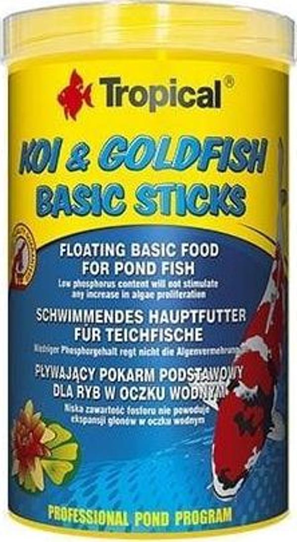 Tropical Koi Goldfish Basic Sticks Havuz Balıkları için Yüzücü Temel Balık Yemi 1000 Ml 80 Gr - Image 1