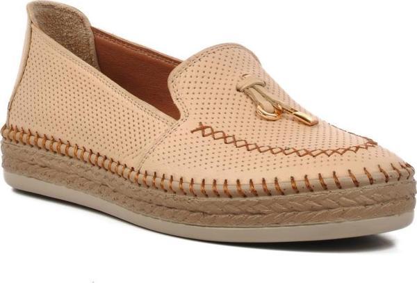 Ayakmod 394162 Bej Hakiki Deri Kadın Loafer Ayakkabı - Image 1