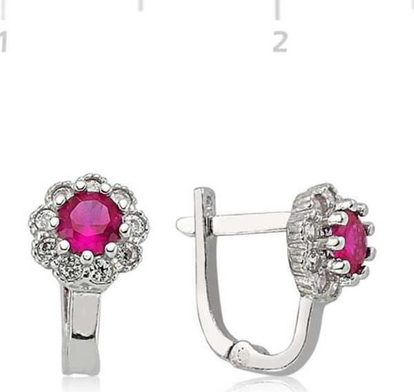 Gümüş Pembe Taşlı Çiçek Küpe - Image 1