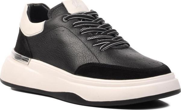 Marcomen 152-19559 Siyah-Beyaz Hakiki Deri Erkek Sneaker - Image 1